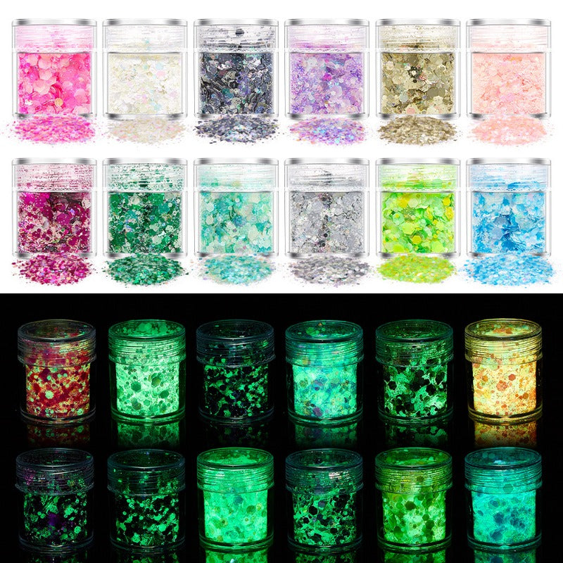 Wholesale Luminous Powder Nail Polish Sequins Glitter 24 Colors Mixed Luminous Nail Polish Nail Polish Nail Stickers Accessories